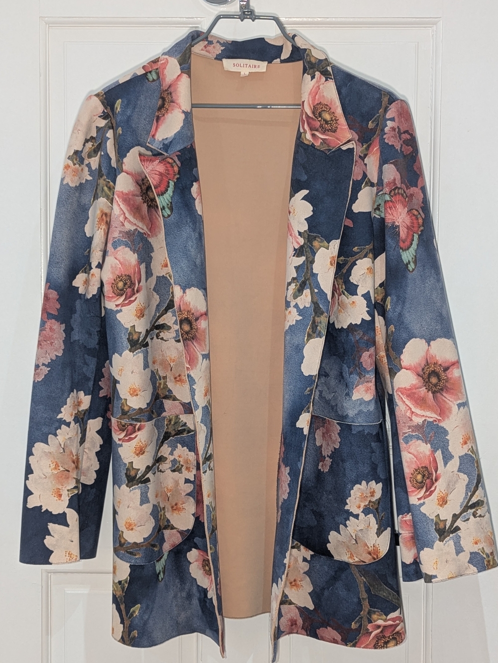 Faux-Suede Open Front Floral Blazer Jacket